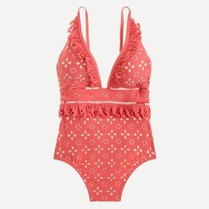 J.Crew Scalloped Ruffle Plunging One-piece swimsuit